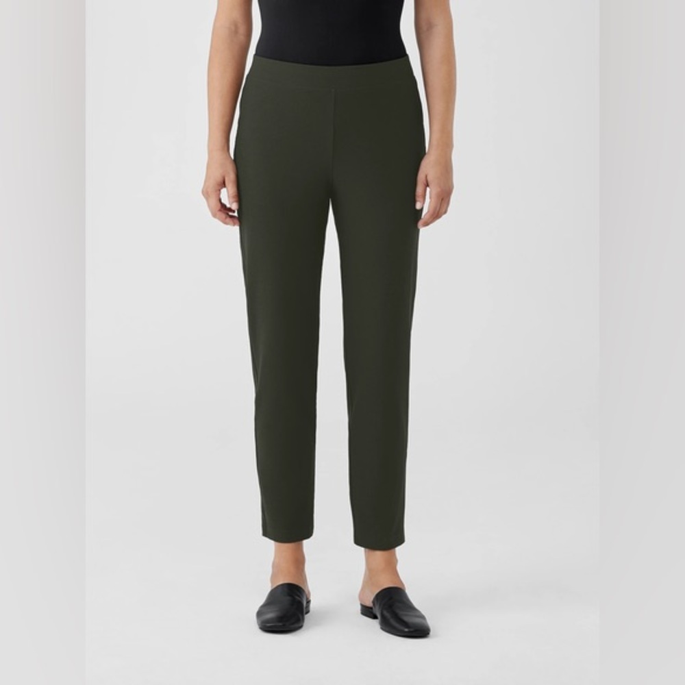 Eileen Fisher Stretch Crepe Slim Straight Pant Dark Green Women’s Size Medium